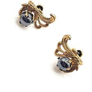 Amco Art Deco Noveau Gold Filled 1/20 12KT Hematite Screw Back 1in